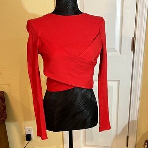 Topshop Red Long Sleeve Crop Top